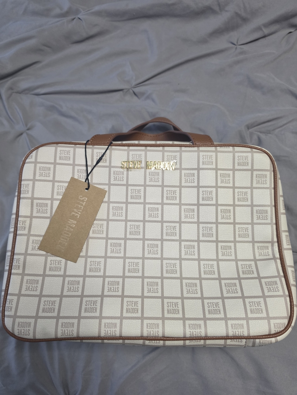 Steve Madden Beige & Brown Logo Laptop Bag